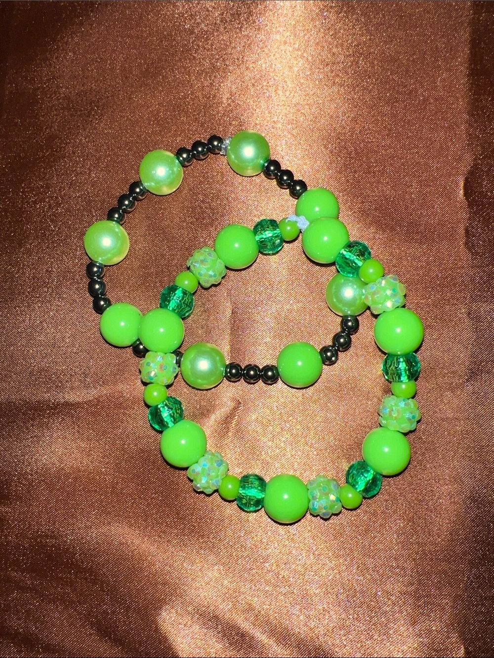 Neon Green Beaded Stretch Bracelet Set - Picture 2 of 4